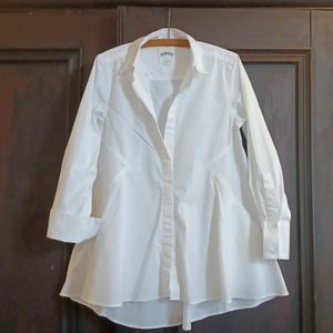 Crisp White Button Up Long Sleeve Shirt w/a Funky Twist by DUBGEE. PLUS size S